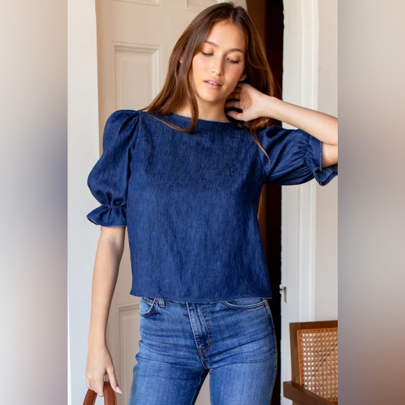 Emerson Fry Tops - NWT Emerson Fry Pearl Blouse Indigo Hemp Organic Denim Shirt Sz S